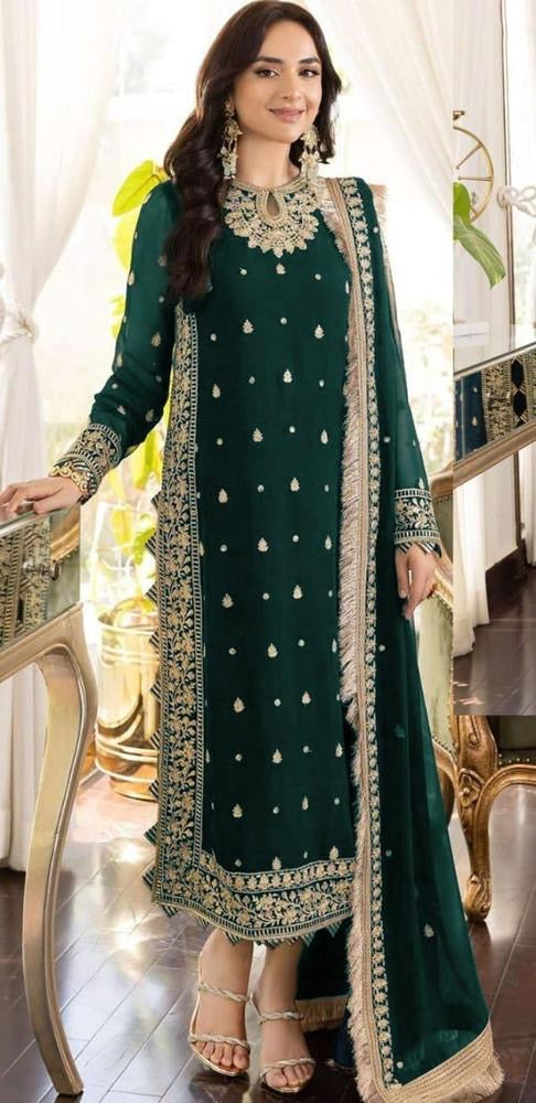 3 Pcs Woman Stitched Chiffon Embroidered Suits