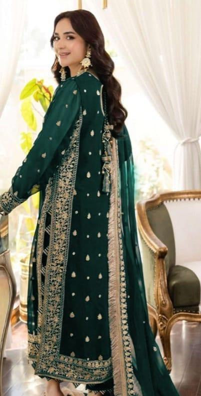 3 Pcs Woman Stitched Chiffon Embroidered Suits