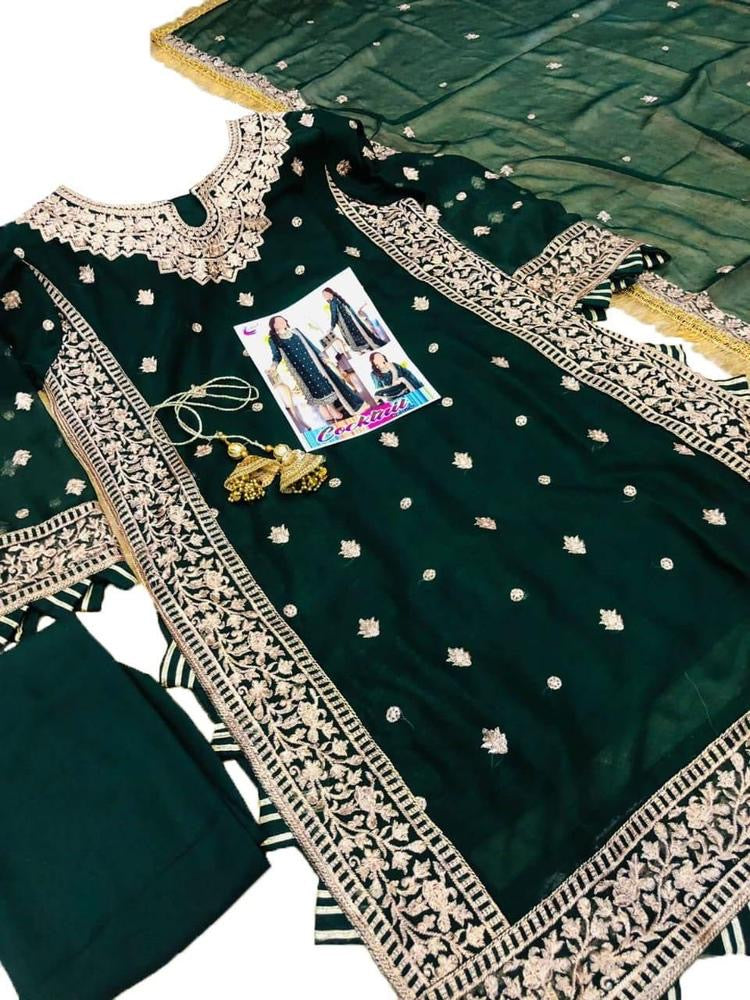 3 Pcs Woman Stitched Chiffon Embroidered Suits