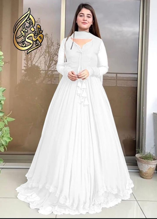 3 Pcs Woman Stitched Chiffon Plain Suits