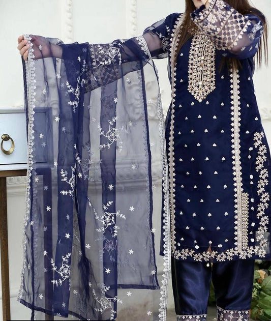 3 Pcs Woman Stitched Organza Embroidered suits