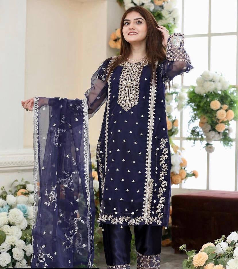 3 Pcs Woman Stitched Organza Embroidered suits