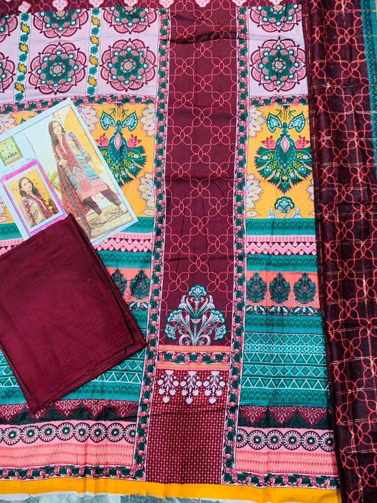 3 PCs Woman unstitched Swiss Lown printed Suit